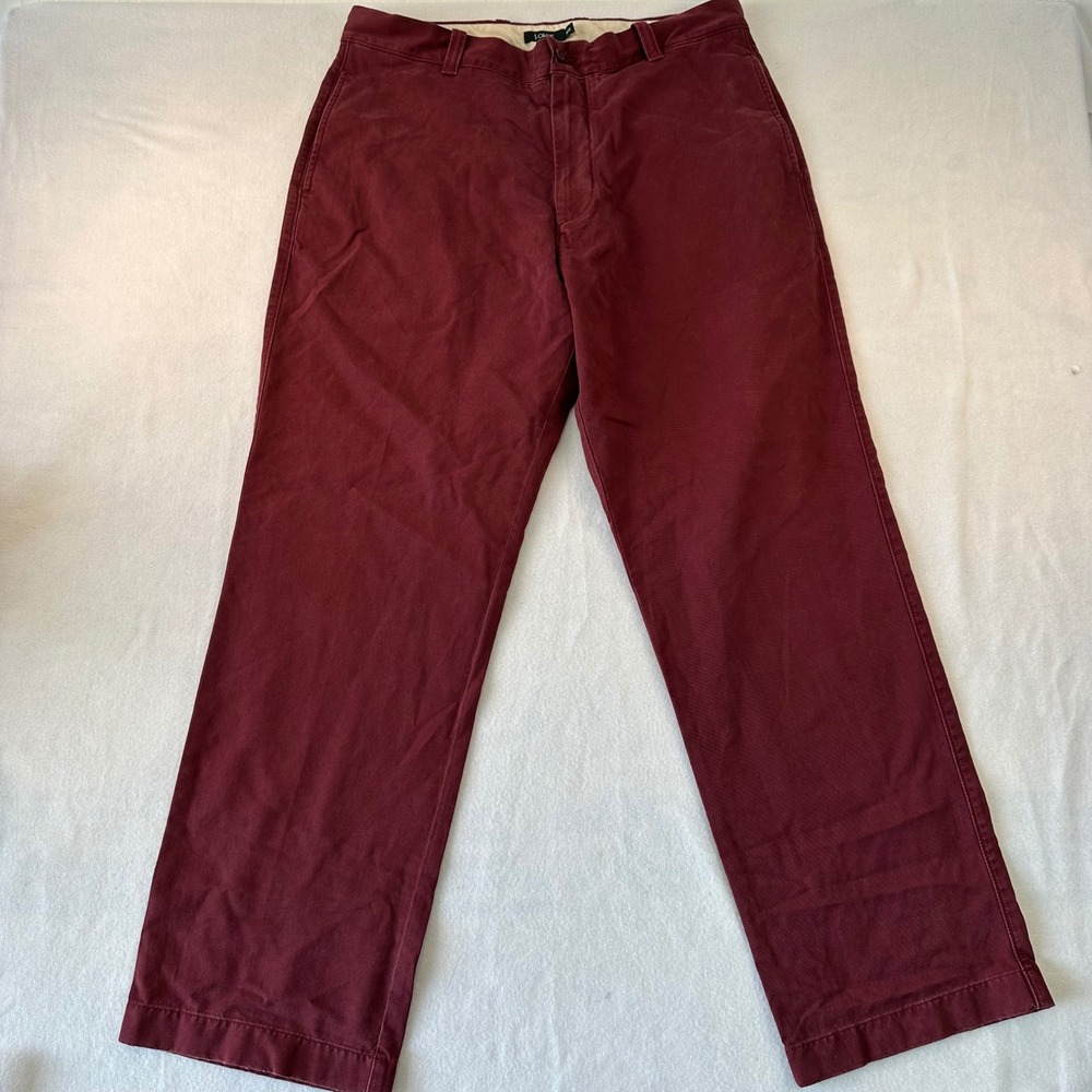 J.Crew Mens Chino Pants Burgundy Maroon Straight Leg Cotton Twill 36x32